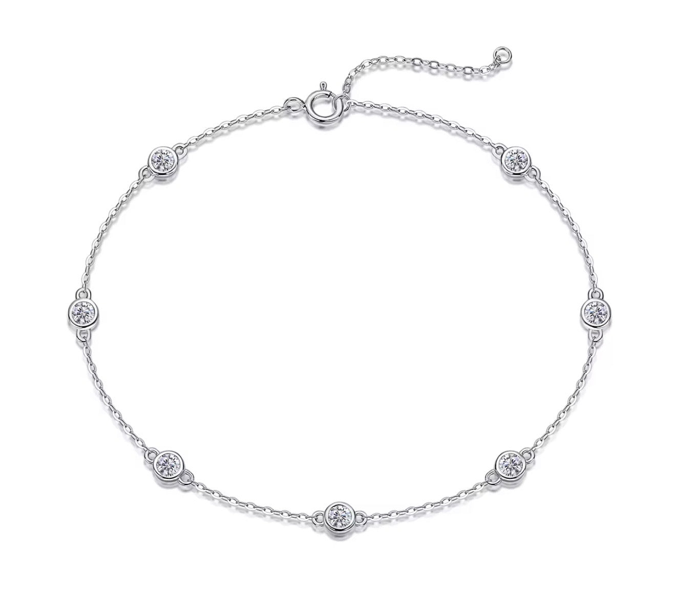 925 Sterling Silver Moissanite Halo Bracelet – Elegant Adjustable Crystal Design
