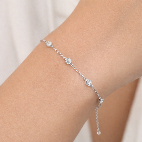 925 Sterling Silver Moissanite Halo Bracelet – Elegant Adjustable Crystal Design