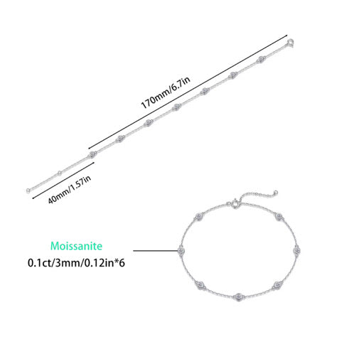 925 Sterling Silver Moissanite Halo Bracelet – Elegant Adjustable Crystal Design